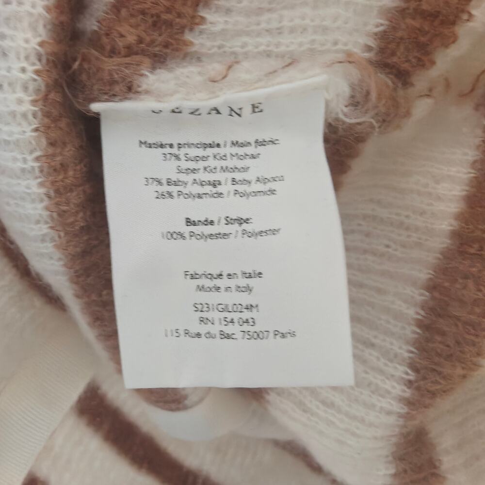 Sezane Barry Cardigan Ecru Camel Striped Mohair Alpaca Sweater XS - Picture 6 of 6